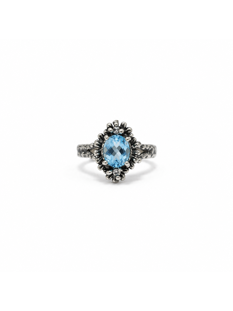 Anello Maestro Riverso Primule Topazio Azzurro ANED14